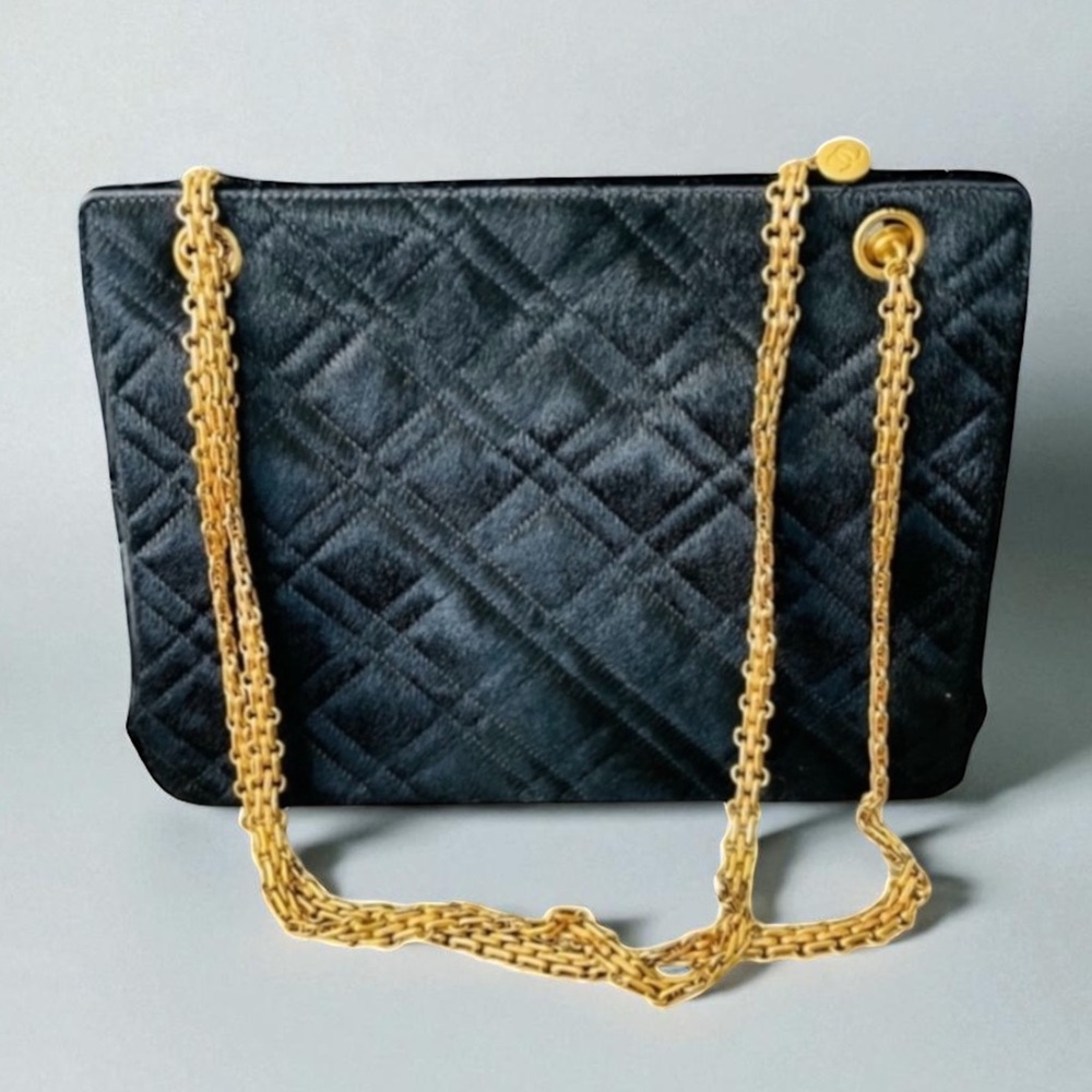 Rare! CHANEL VTG PONY HAIR QUILTED BAG GOLD HARDWARE CIRCA 1970-1980 France